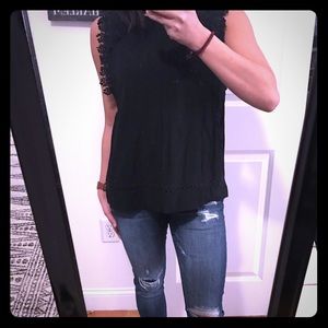 Loft Black Lace Trimmed Tank Top